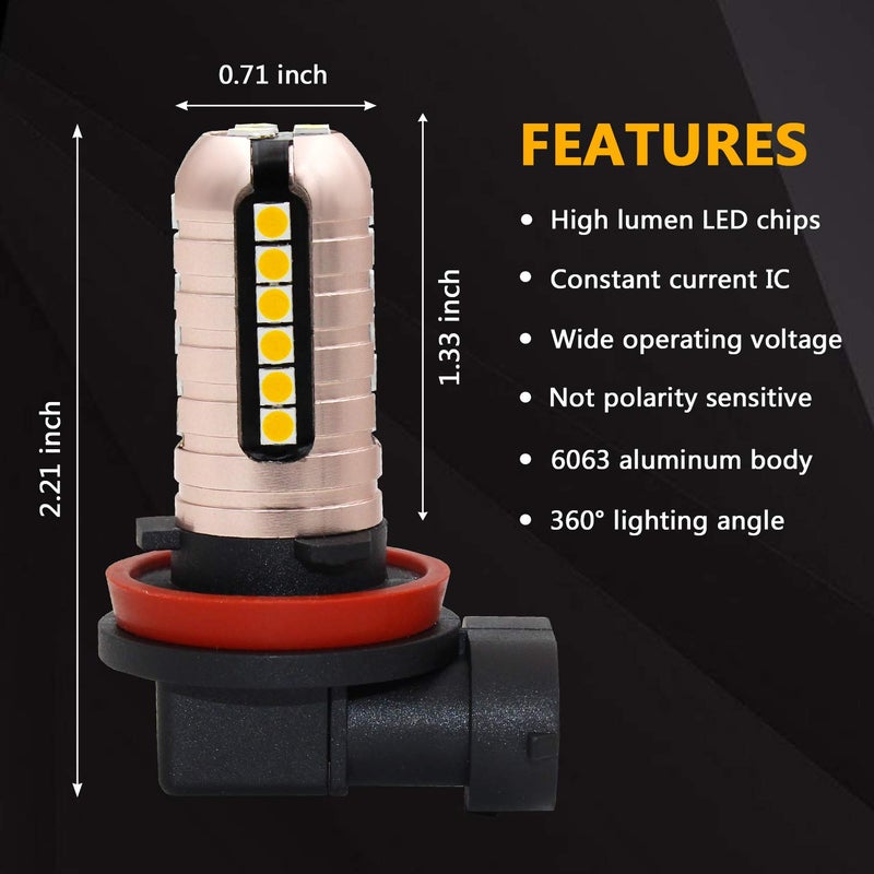 PHINLION 3000 Lumens Golden Yellow H11 LED Fog Light Bulbs Super Bright 3030 27-SMD H8 H16 LED Bulb Replacement for DRL or Fog Lamps, 3000K Yellow - Image 4